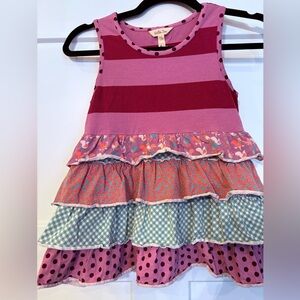 Matilda Jane Top Sz 10 Oh Dear Ruffles Tunic Tank Once Upon A Time Dots Stripes